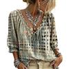 Jeeeun Women V Neck Polka DOT Lace Up 3/4 Sleeve Blouse Loose Flowy Casual Summer Work Vacation Top (Beige,L)