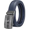 Zerimar, Cintura da uomo in vera pelle bovina, fibbia a cricchetto automatica e regolabile, larghezza 35 mm, accessorio per pantaloni, Blu navy Nva, 120 cm
