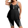Hanna Nikole Tankini da donna, taglia grande, per la pancia, costume da bagno push up, tankini, set da due pezzi, a vita alta, estivo, tankini, top con pantaloncini da bagno, Nero e grigio., 48 Große