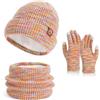 KOOSUFA Set da 3 pezzi di cappelli e guanti da donna, colorati, invernali, caldi, lavorati a maglia, scaldacollo, foderati in pile, guanti touchscreen, set per il freddo, Multicolore, Etichettalia