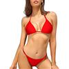 SHEKINI Costumi da bagno da donna 2 pezzi Triangolo Halter Top Vita bassa String Bikini Set imbottito profondo scollo a V Bakcless Back Tie costumi da bagno sexy, Rosso, XS