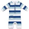 BONVERANO Costume Intero Neonato Manica Corta Protezione UV 50+ con Cuffia(Blu-Bianca,24-36mesi)