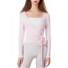 Amiblvowa Amiblwova - Maglia avvolgente da donna, a maniche lunghe, per yoga, pilates, allenamento e danza, con laccetto da annodare