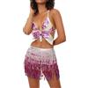 Genérico Vestito da donna latino 2 pezzi per danza del ventre con frange e paillettes top con frange, gonna con paillettes ballerina di samba e rumba, rosa, Taglia unica