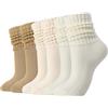 Zuimei 3 Pairs Slouch Socks for Women, Cotton Knit Long Tube Socks Beige Soft Comfortable Aesthetic Crew Sock for Women Girls, Size 4-8