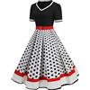 Genérico Abito Vintage Rockabilly Anni 50 Donna Manica Corta Scollatura a V Stile Swing Abiti da Cocktail con Occhiali Fascia a Pois, Orecchini Abito da Ballo Retro Carnevale, bianco, S