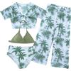 SEAUR Bikini da ragazza, set da 4 pezzi, costume da bagno con copertina up, pantaloni hawaiani, costume da bagno estivo, per 8-12 anni, 130-160, verde chiaro, 9 anni