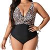 SEDEX Costume da bagno da donna, taglie forti, push up, scollo a V, pancia, costume da bagno intero da donna, seno grande, sexy, schiena scoperta, con lacci regolabili, motivo leopardato