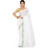 INDIA MADE Sari tradizionale da donna in puro cotone bengalese con telaio a mano, senza camicetta (bianco)-7323, Multicolore, taglia unica