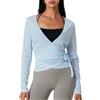 Amiblvowa Amiblwova Camicia da Ballerina Donna Top Avvolgente da Ballo Yoga Pilates a Maniche Lunghe con Laccetto Auto-Allacciante Blusa da Ballerina, Azzurro chiaro, M