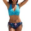 wadizo Bikini da donna Sexy Twist Front Lace Up Bikini Wickel Costume da bagno con motivo floreale Push Up in due pezzi Costume da bagno bikini da spiaggia, A turchese, XL