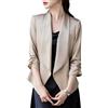 LCDIUDIU Blazer Estivo Leggero da Donna, Color Champagne, in Raso di Seta, con Maniche Arricciate A 3/4, Collo A Scialle, Giacca da Abito Aperta sul Davanti, vestibilità Slim Fit, Top da Lavoro E D