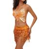 Genérico Vestito da donna latino 2 pezzi per danza del ventre con frange e paillettes top con frange, gonna con paillettes ballerina di samba e rumba, arancione, Taglia unica