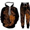 Genérico Tuta da Jogging Set Pantaloni e Felpe a Maniche Lunghe con Cappuccio Stampa 3D Lupo Uomo Set Casual per Uomo Nordica