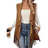 LYSINK Gilet da donna con frange e nappe, in finta pelle scamosciata, senza maniche, aperto sul davanti