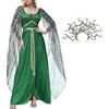 Genérico Costume da Dea Egiziana - Costume da Medusa Greca per Carnevale con Diadema di Serpente - Costume da Halloween Cosplay - Costume da Ninfa - Costume da Bosco delle Fate, W verde, M