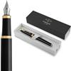 Parker IM Penna Stilografica | Punta Sottile e Ricarica di Inchiostro Blu | Confezione Regalo | Black Lacquer Golden Trim
