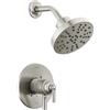 Delta Faucet Saylor Serie 17 Kit di finiture per valvola doccia in nichel spazzolato con soffione doccia H2Okinetic, sistema doccia Delta, set rubinetto doccia, soffione doccia e maniglia, in acciaio