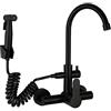 ZPSPZ Miscelatore Cucina a Parete Nero Acciaio Inossidabile Acqua Calda e Fredda Rubinetto Con Pistola a Spruzzo Doppia Foro Multi-Funzione Rubinetto Lavabo da Cucina