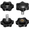sourcing map Set di 2 pomelli a stella M8 x 20 mm maschio + filettatura femmina M8 da 32 mm, filettatura metrica a 6 stelle, viti a vite con foro passante, colore nero