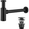 ZYNUHMO Sifone lavabo con scarico, tubo di scarico con apertura di pulizia, tubo di scarico universale, 1 1/4, antiodore, acciaio inox, nero