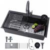 Vocnafy Lavello da cucina in acciaio inox 304, con rubinetto estraibile e lavabicchieri, lavello singolo da incasso con tappetino arrotolabile, griglia per lavello e kit di scarico (Gunmetal Black, 80 x 50 cm