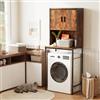 ELUCHANG Mobile Lavatrice,con Ante e Ripiano Aperto,mobile alto per bagno,Mobiletto Bagno Salvaspazio,Vintage+Nero,67x40x174cm