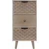 Rebecca Mobili Comodino Stretto, Comodino Salvaspazio, 3 Cassetti, Legno Naturale, Marrone, Stile Scandinavo Boho - Misure HxLxP: 62,5 x 30 x 25 cm - Art. RE6856