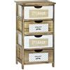 EMPOTEC Mobiletto Cassettiera Multiuso Salvaspazio con 4 Cassetti in Legno Naturale e Bianco 73x40x29 cm per Sala e Cucina