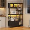 Huayz Mensola da forno, armadio da cucina con presa e luci a LED, scaffale da bar, forno a microonde con funzione di conservazione, porta bicchieri da vino, 180 x 115 cm