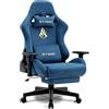 Symino Sedia da gioco ergonomica e poltrona gamer con poggiapiedi telescopico, cuscino a molle, supporto lombare e altezza regolabile 200 kg (Falli scamosciati, blu)