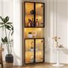 VIVCA Vetrina in vetro, rovere, 62 x 32 x 160 cm, armadio antipolvere in vetro temperato, vetrina angolare con porta, libreria, armadietto per vino, armadietto da bagno