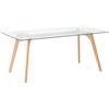 Beliani Tavolo da Pranzo Rettangolare Piano in Vetro Gambe in Legno 180 x 90 cm