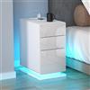 HaodaCulture Comodino Bianco LED Con Stazione Di Ricarica, Porte USB, 3 Cassetti, 16 Colori RGB Luci LED - Tavolino Stretto Per Divano