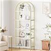 Salutmeuble Scaffale Metal Doree, libreria a 5 livelli, 180 cm, scaffale portaoggetti dorato con gambe regolabili per soggiorno, camera da letto, ufficio, marmo bianco + oro