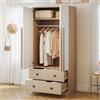 Moimhear Armadio 70 x 40 x 170 cm, design a doppia ante, con cassetti e ripiani, colore legno+bianco