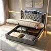 MANIMABU Letto contenitore 140 x 200 cm con Sommier LED e USB, Letto Matrimoniale Imbottito 140x200 con Spazio di Archiviazione e Mensole Aperte e Struttura per Letto a Due Piazze per Adulti (Grigio