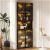VIVCA Vetrina triangolare, 62 x 32 x 160 cm, nera, armadio angolare con parte frontale in vetro, area centrale aperta, espositore per oggetti da collezione, bicchieri, decorazione