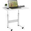 Lvhecforhm Scrivania con Ruote, 80x40cm Scrivania per Laptop, Tavolino da Laptop Mobile Regolabile in Altezza 69-89cm, per Tablet Cellulare, Tavolino Portatile Bianco, Adatto per Ufficio