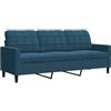 vidaXL Divano a 3 Posti Blu 180 cm in Velluto