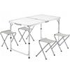 NONE Tavolo pieghevole in alluminio XXL con 4 sgabelli pieghevoli, funzione valigia, altezza regolabile, ideale per campeggio e giardino, grigio/bianco, trasporto facile e compatto (MESA-001 3990 D7)