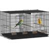 PawHut Gabbia per uccelli da interno Pawut in acciaio con divisorio, 4 posatoi, vassoio estraibile, 4 mangiatoie, per pappagalli, canarini, piccioni, 76x46x46 cm, Nero