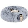 Pawhut, tunnel per gatti da interno 2 in 1, con letto per gatti rivestito in morbida pelle scamosciata, tunnel rotondo pieghevole a forma di ciambella con cuscino circolare lavabile, pallina