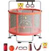 woshapce Trampolino regolabile per bambini, con rete di recinzione, trampolino con canestro da basket, altalena e palline oceaniche, 200 kg, per interni ed esterni, per bambini (rosa)