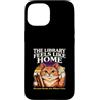 Cat Library Reading Book Lover Custodia per iPhone 15 La biblioteca sembra casa perché i libri sono dove vivo