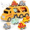 Zoelele Trasportino giocattolo per camion per bambini dai 3 anni in su, 5 in 1, con luce e suono, include 4 mini auto da corsa, trasportatore di auto portatile, ragazzi 3-7 anni - 02