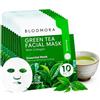 BLOOMORA Sheet Mask Set da 10 Maschera Viso Tè Verde Collagen, Adatta a Donna e Uomo | Maschere per Idratanti Pelle Fresca e Equilibrata, Face Morbida e Nutriente, Idratazione Intensa, Naturalmente Sana