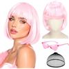 Sofeiyan Parrucca Bob Colorata,Rosa Parrucca Divertenti con Occhiali da Sole e Rete per Capelli,Parrucche Corta Donna per Halloween Feste Carnevale Spettacolo Teatrale