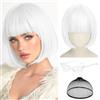 Sofeiyan Parrucca Bob Colorata,Bianco Parrucca Divertenti con Occhiali da Sole e Rete per Capelli,Parrucche Corta Donna per Halloween Feste Carnevale Spettacolo Teatrale