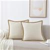 NordECO HOME Confezione da 2 federe per cuscini in lino bianco, 50 x 50 cm, decorative, con bordi rifilati, 20 x 20 cm, per decorare il divano